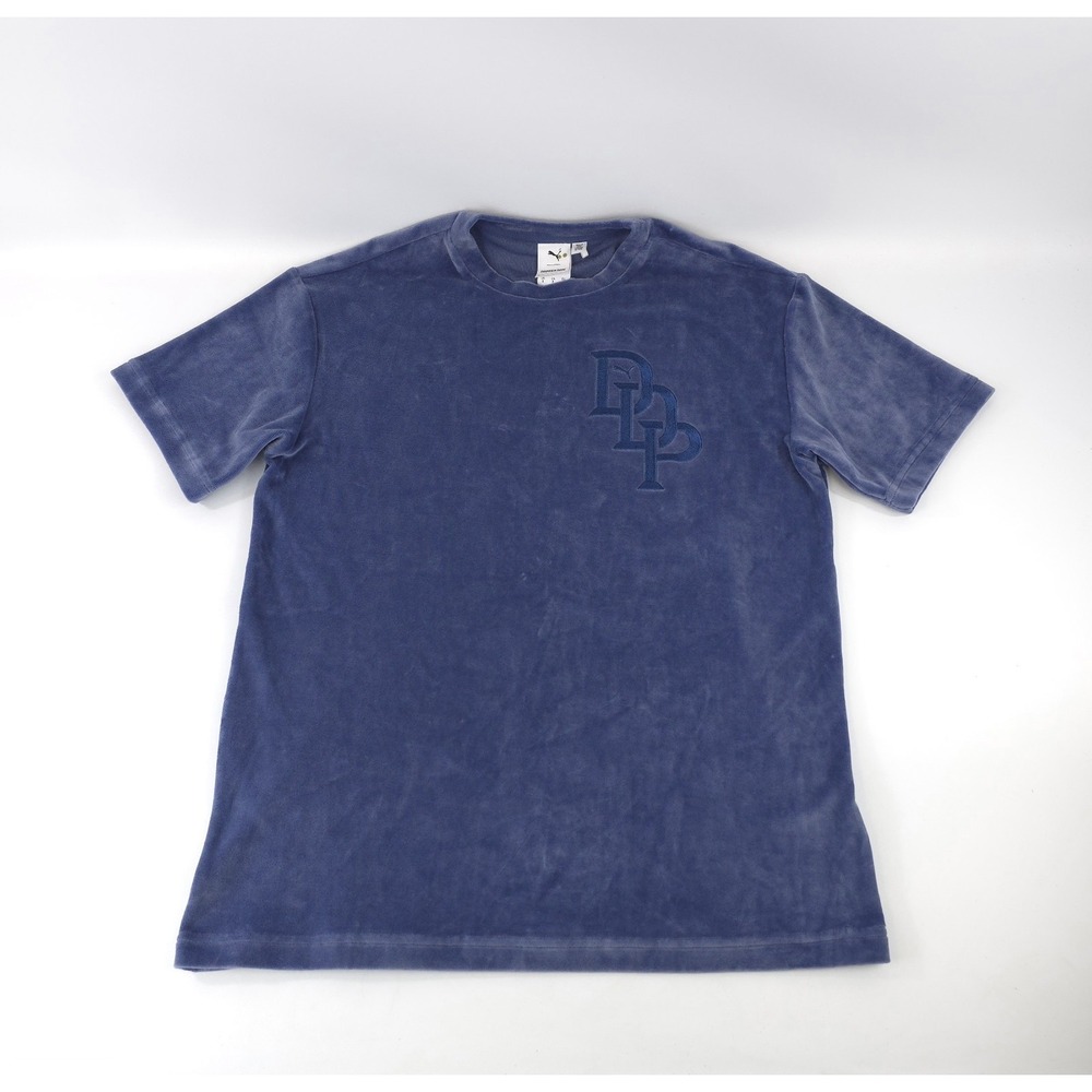 Puma x Dapper Dan Velour Stone Embroidered Indigo Blue T Shirt Men Size Small